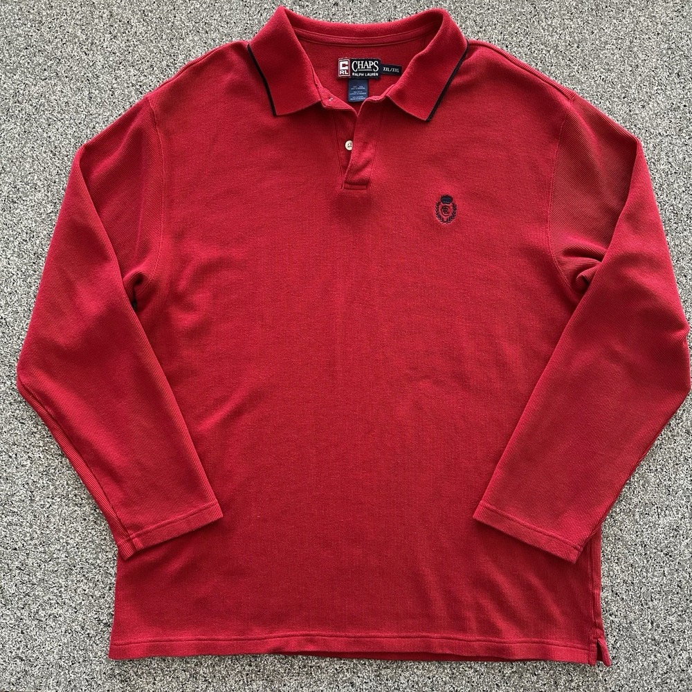 Chaps Ralph Lauren Polo Shirt Long‎ Sleeve Mens Size XXL VTG 90's Red RL Crest